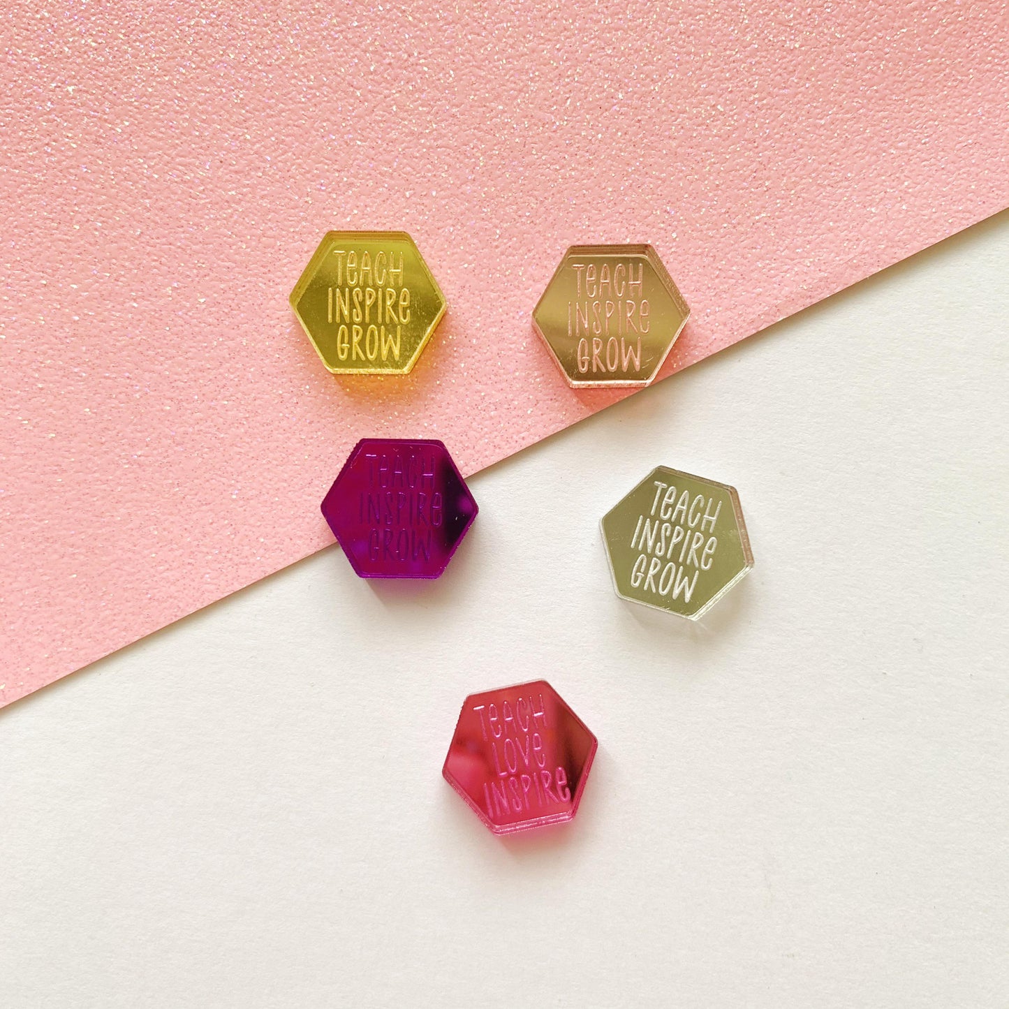 "Teach Inspire Grow" Pair of Hexagon Earring Studs