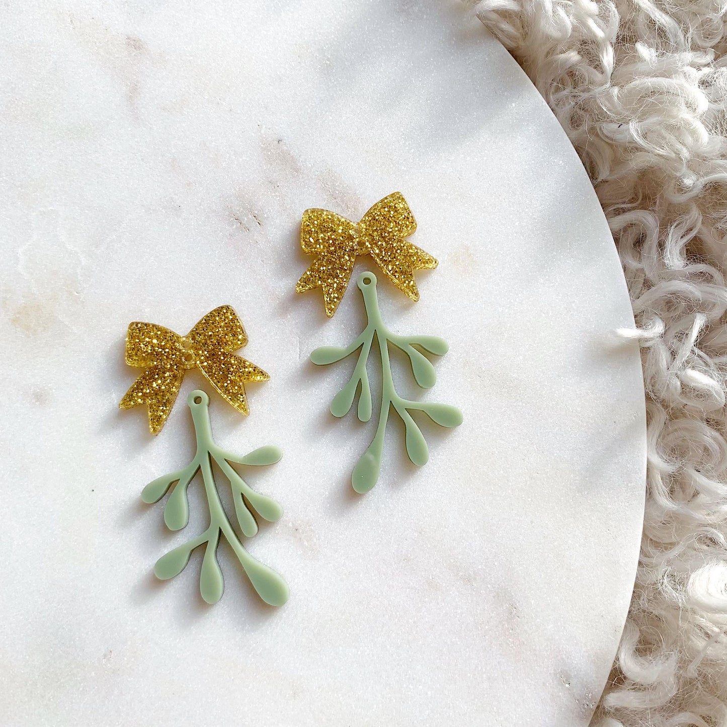 10 Pairs Red Glitter Connector Bows with Two Holes (as shown with Mistletoe)