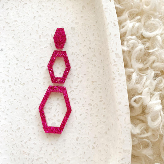 Trios - Pair of Narrow Hexagon Statement Earring Blanks