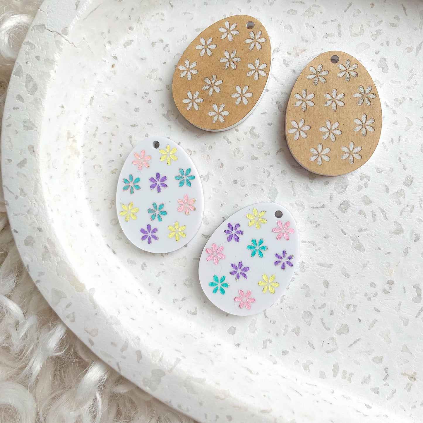 Easter Daisy Egg Pair of Dangles ready for paint fill