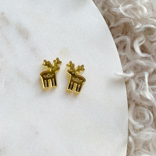 Scandi Star Reindeer Engraved Mirror Studs