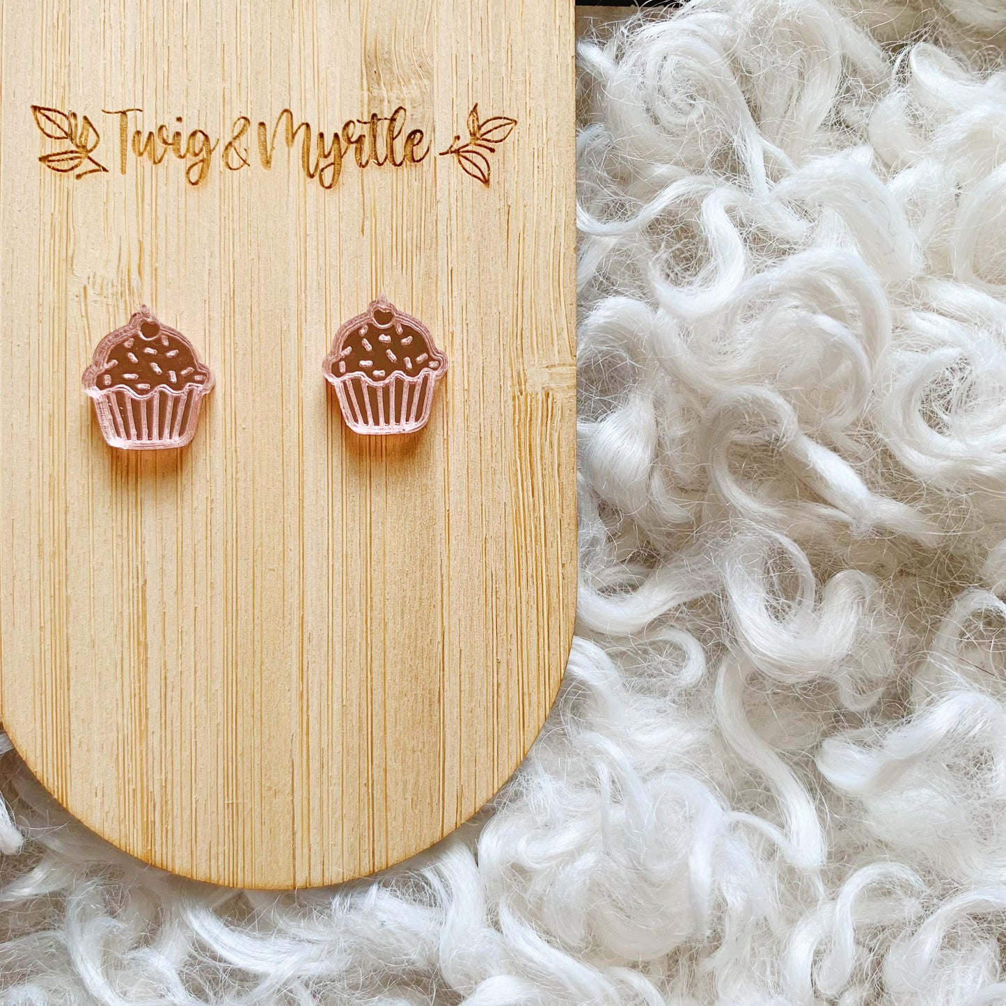 Birthday Cupcake Engraved Studs