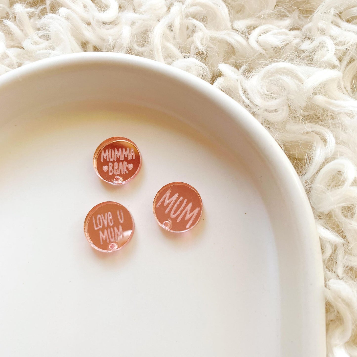 Mumma ♥Bear♥ 15mm Engraved Mirror Stud Blanks with holes