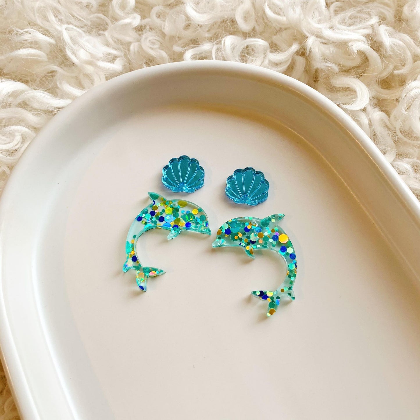 Seashell Studs Pair of Engraved Mirror Blanks with Hole