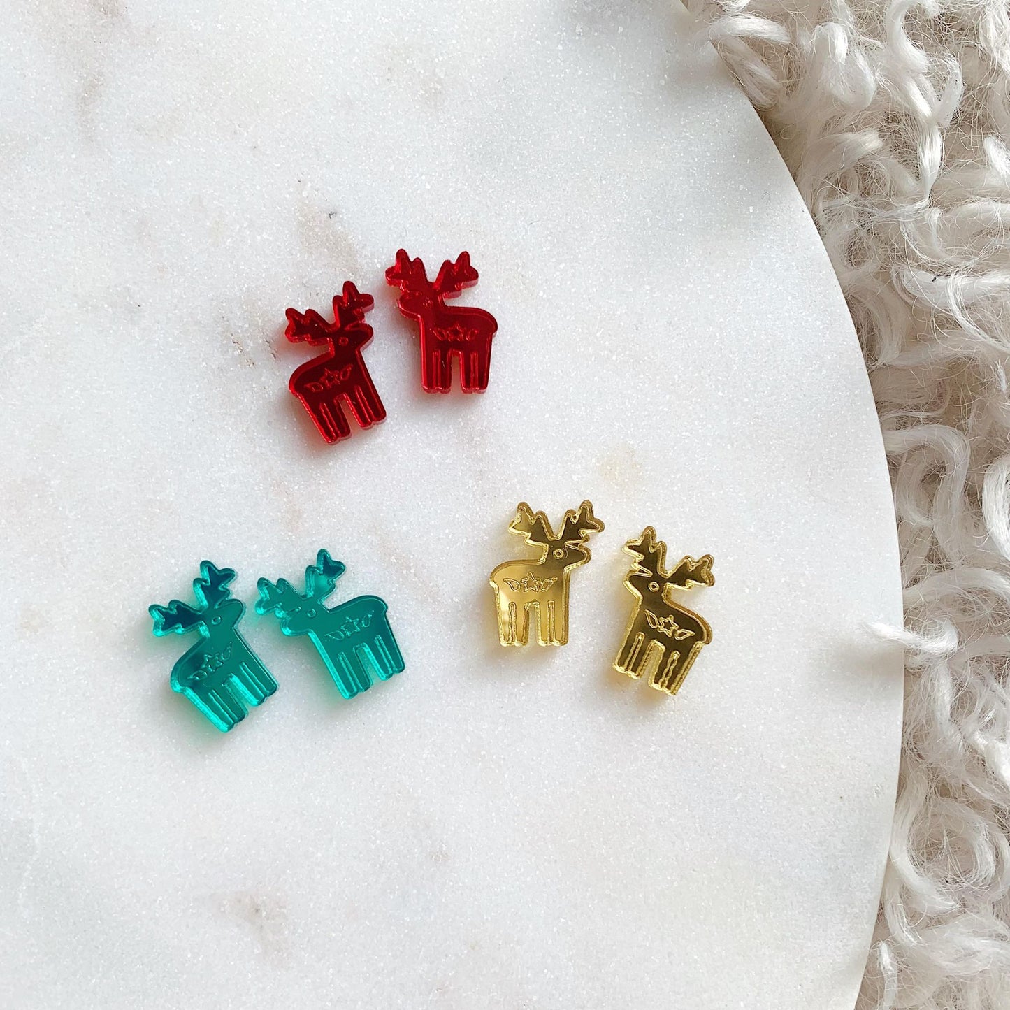 Scandi Star Reindeer Engraved Mirror Studs
