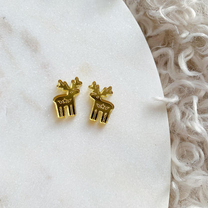 Scandi Star Reindeer Engraved Mirror Studs