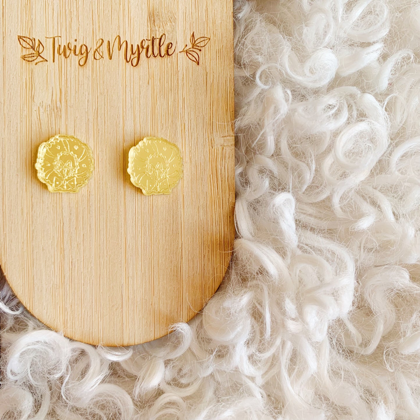 Wreath Studs - Engraved Mirror
